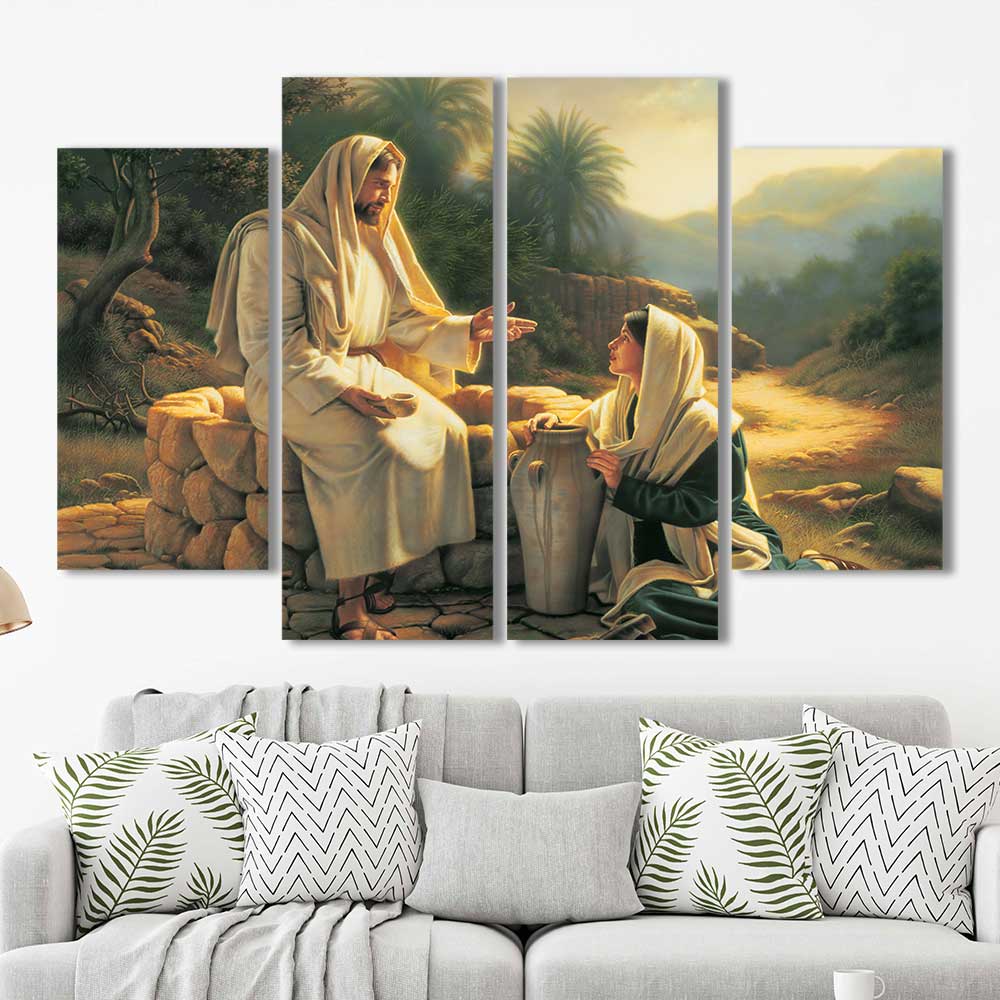 Living Water: Woman at the Well Collection - Framed Canvas Home Decor Wall Art Multiple Choices 1 3 4 5 Panels