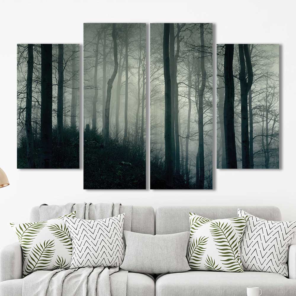 Woodland Mist: Dark Forest Series - Framed Canvas Home Decor Wall Art Multiple Choices 1 3 4 5 Panels