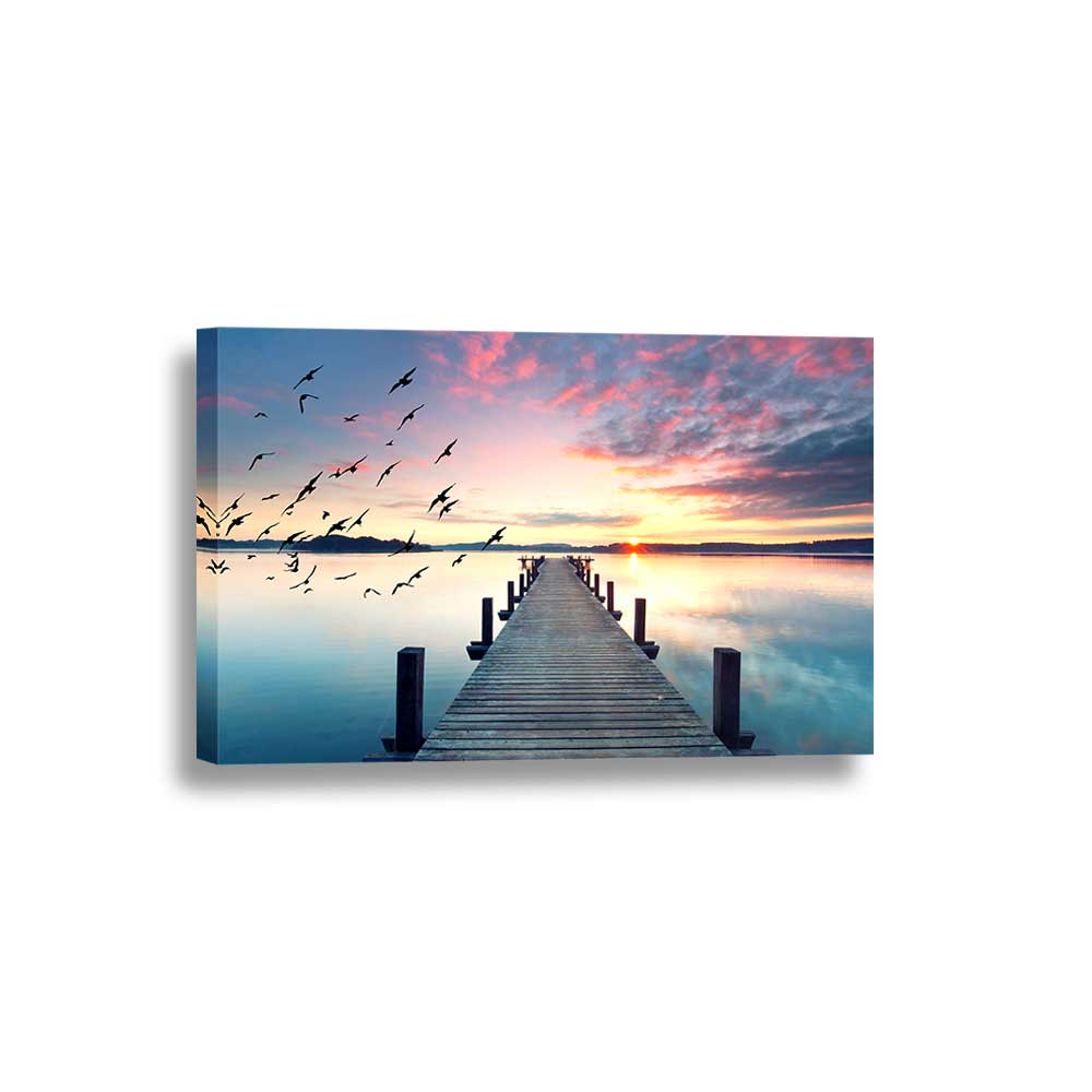 Tranquil Horizon Sunset Pier Collection - Framed Canvas Home Decor Wall Art Multiple Choices 1 3 4 5 Panels