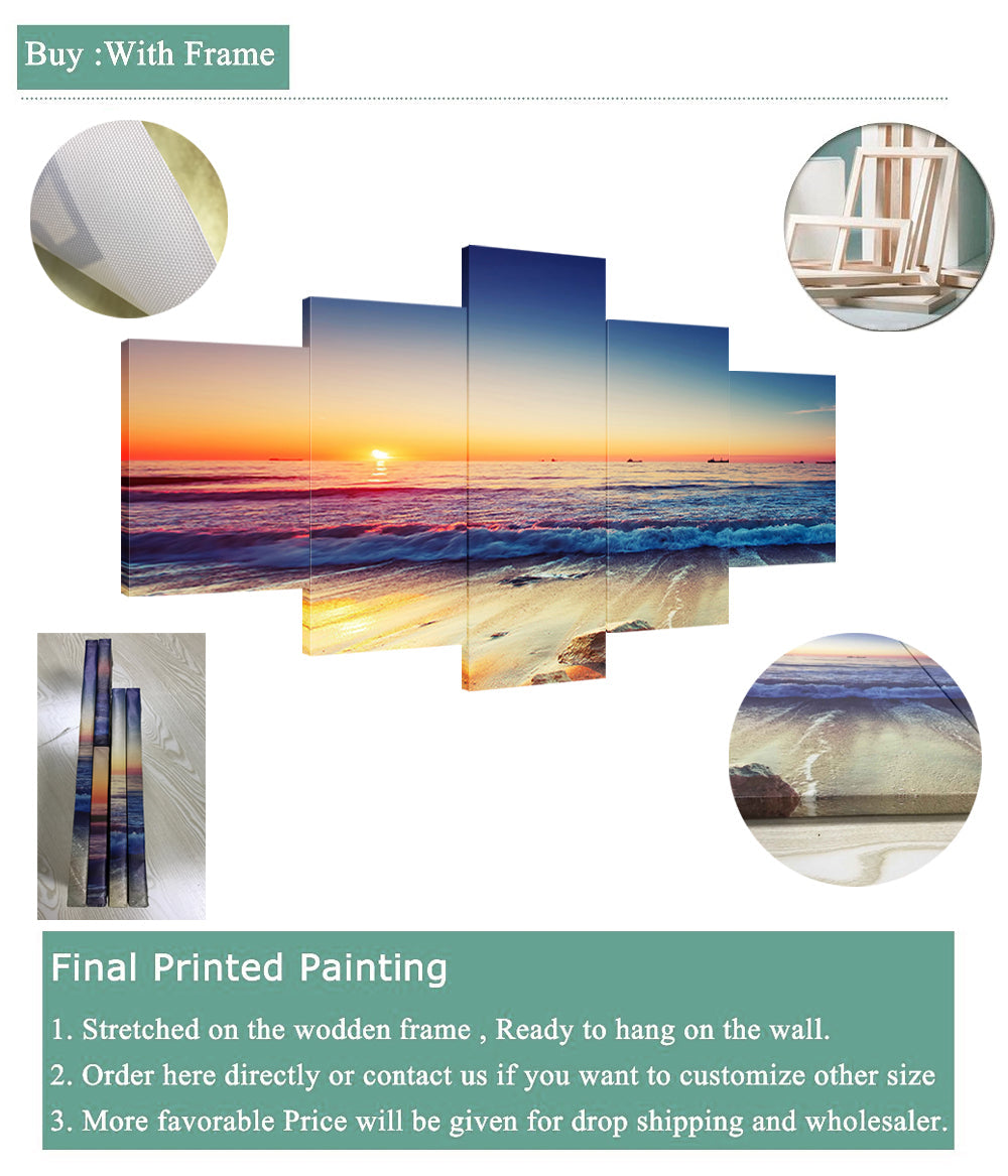 Sun Light Trees Forest 4 Piece Canvas Wall Art Home Decor Multi Panel Four