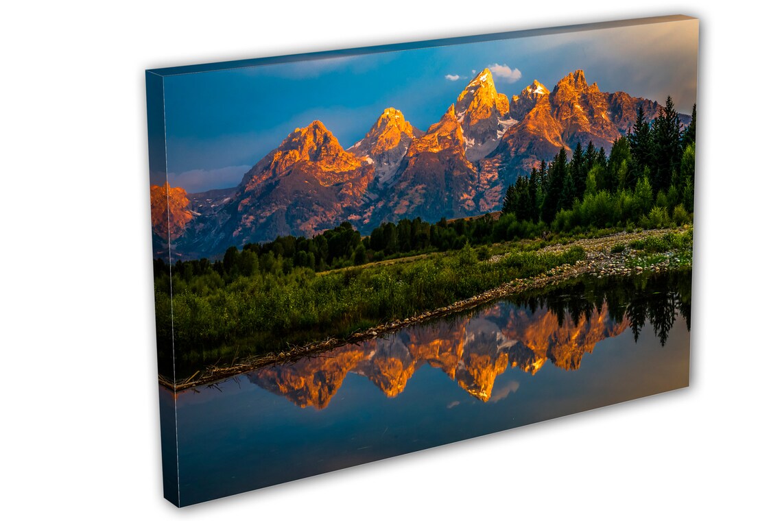 Golden Peaks Reflection Collection - Framed Canvas Home Decor Wall Art Multiple Choices 1 3 and 5 Panels