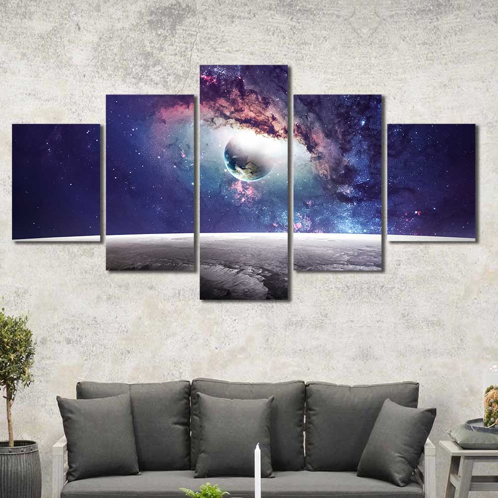 Lunar Visions: Cosmic Gateway Collection - Framed Canvas Home Decor Wall Art Multiple Choices 1 3 4 5 Panels
