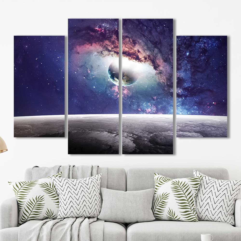Lunar Visions: Cosmic Gateway Collection - Framed Canvas Home Decor Wall Art Multiple Choices 1 3 4 5 Panels