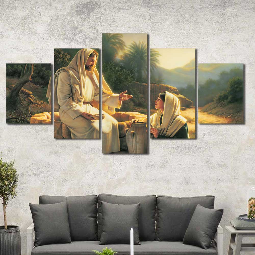 Living Water: Woman at the Well Collection - Framed Canvas Home Decor Wall Art Multiple Choices 1 3 4 5 Panels