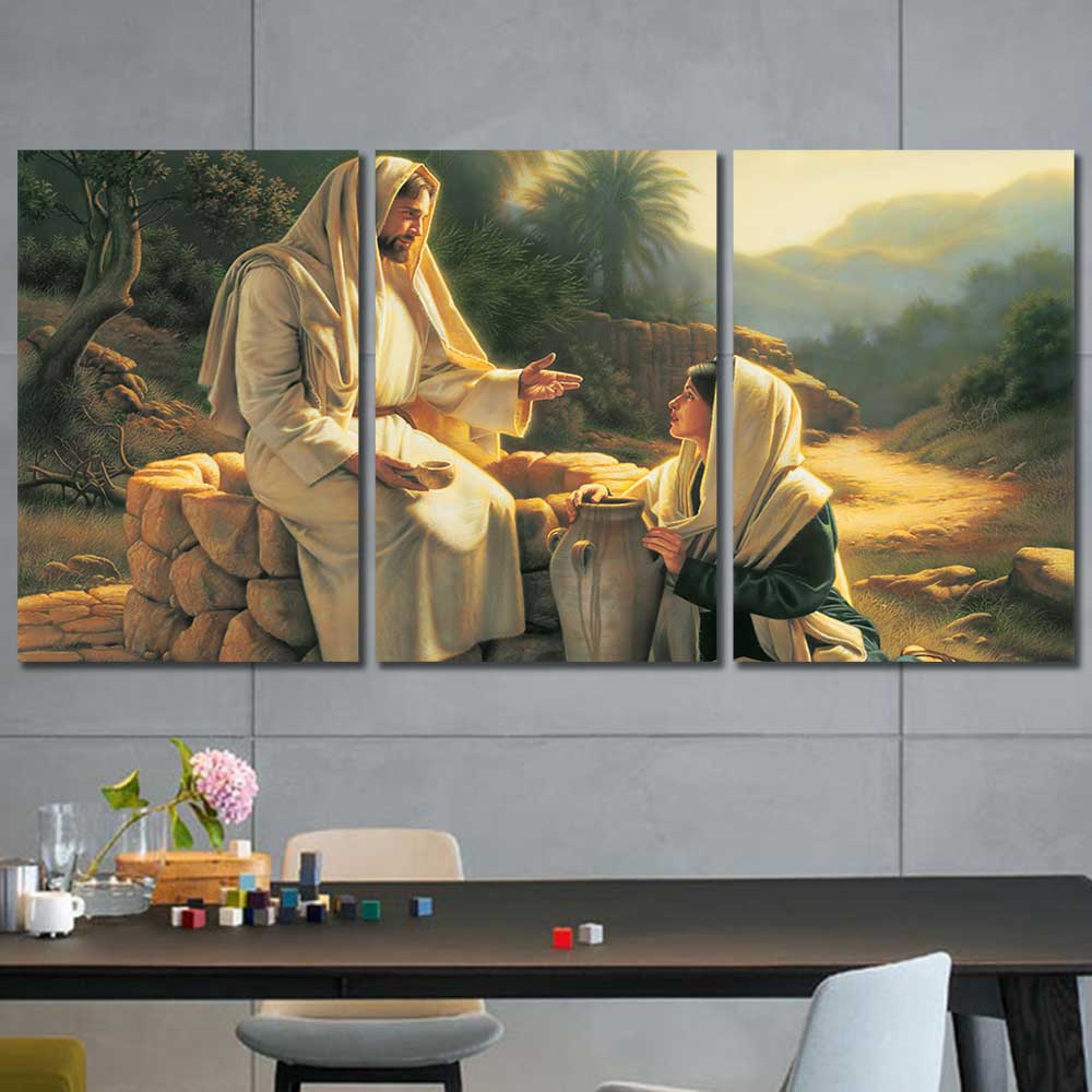 Living Water: Woman at the Well Collection - Framed Canvas Home Decor Wall Art Multiple Choices 1 3 4 5 Panels