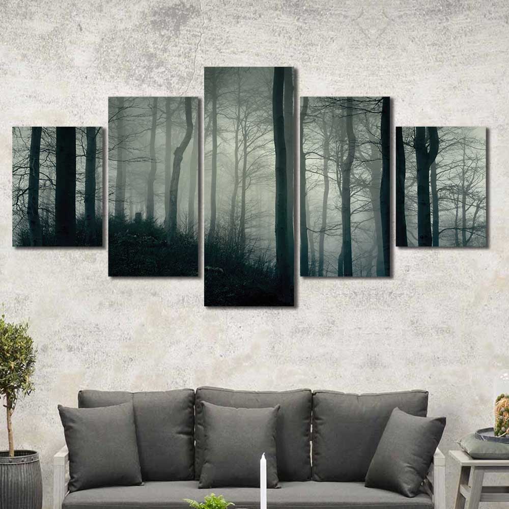 Woodland Mist: Dark Forest Series - Framed Canvas Home Decor Wall Art Multiple Choices 1 3 4 5 Panels