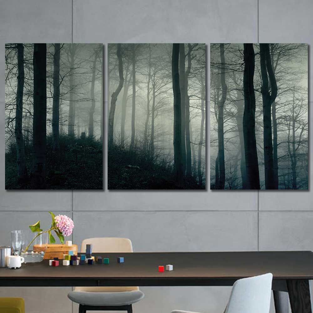 Woodland Mist: Dark Forest Series - Framed Canvas Home Decor Wall Art Multiple Choices 1 3 4 5 Panels