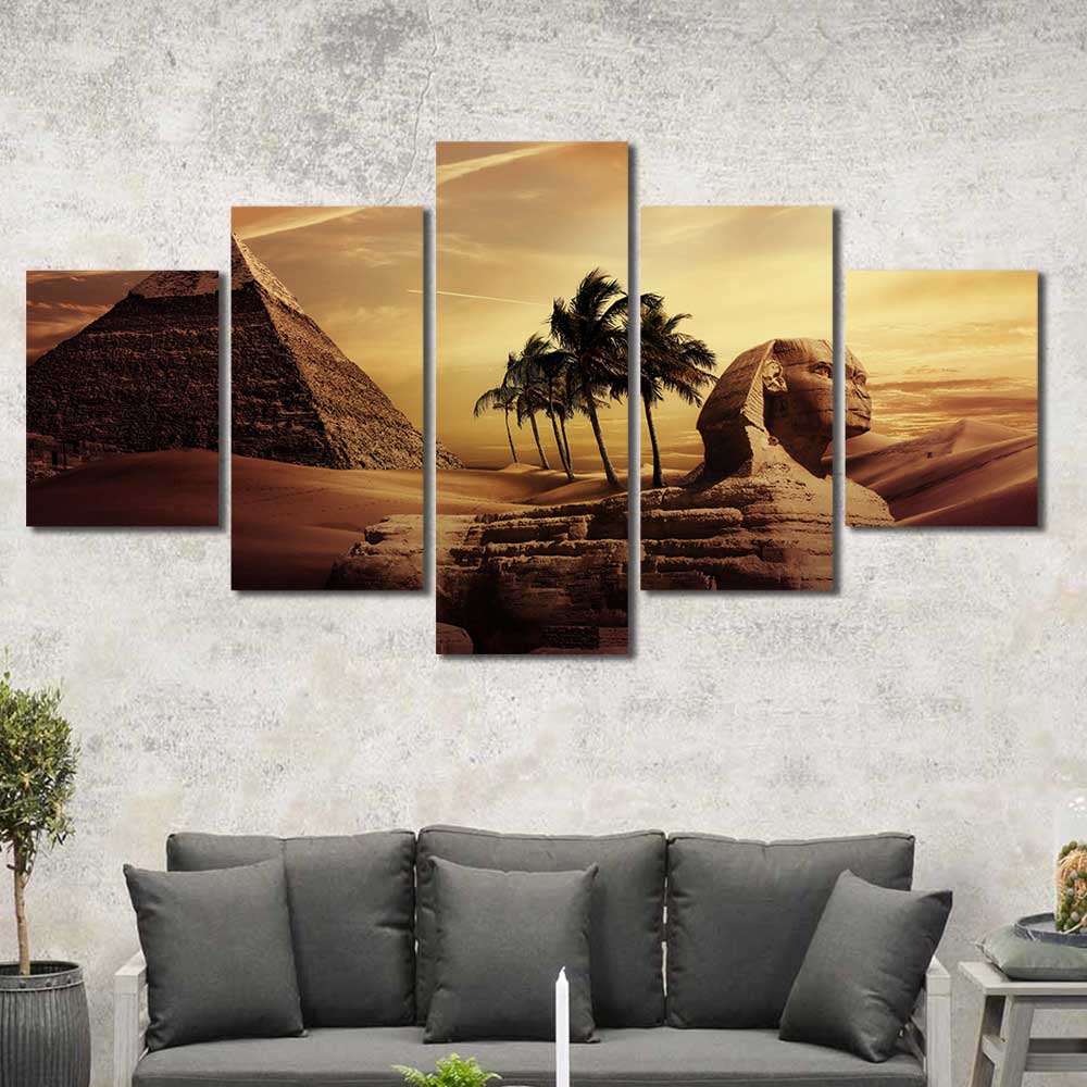 Timeless Pyramids Collection - Framed Canvas Home Decor Wall Art Multiple Choices 1 3 4 5 Panels