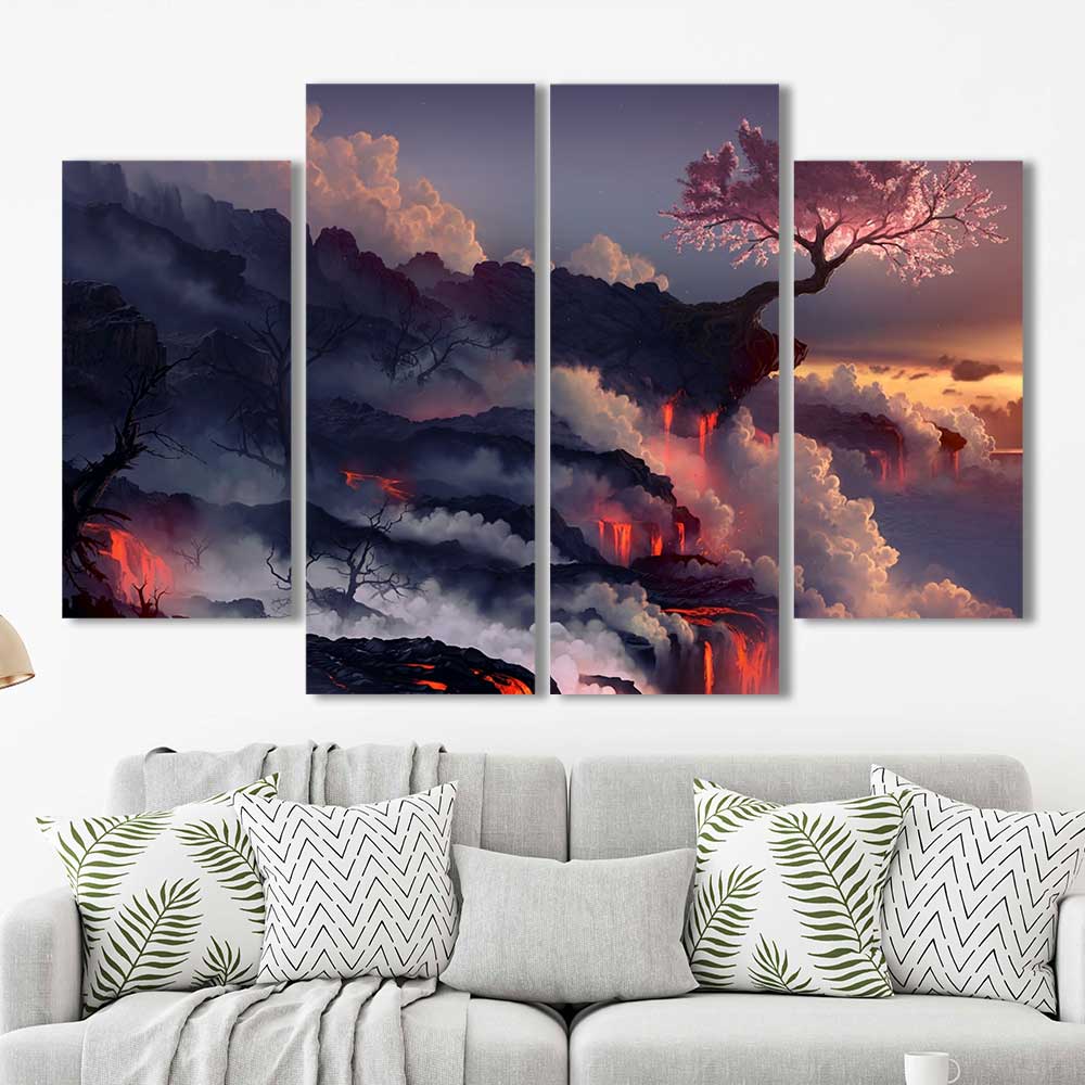 Harmony of Fire and Bloom Collection - Framed Canvas Home Decor Wall Art Multiple Choices 1 3 4 5 Panels