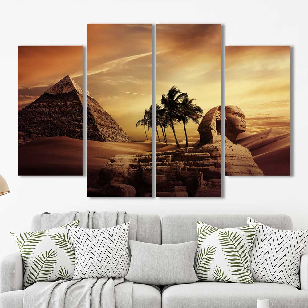 Timeless Pyramids Collection - Framed Canvas Home Decor Wall Art Multiple Choices 1 3 4 5 Panels