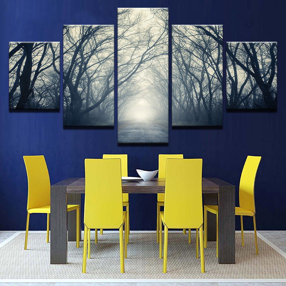 Trees Road Landscape Style Five Piece Canvas Wall Art Home Decor Multi Panel 5