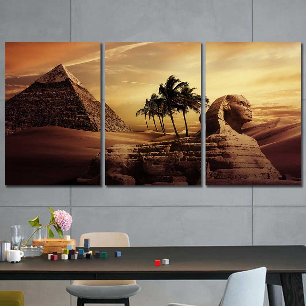 Timeless Pyramids Collection - Framed Canvas Home Decor Wall Art Multiple Choices 1 3 4 5 Panels